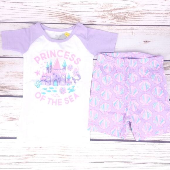 NWT Two Sets of Pajamas Blue Purlpe Mermaid Shoert Sleeve Shorts Size 4T - Picture 3 of 4
